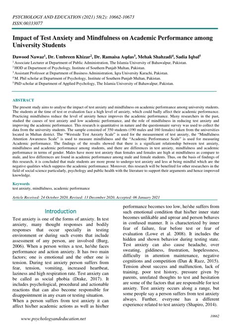 the impact of mindfulness and test anxiety on academic performance|impact of mindfulness on academic performance.